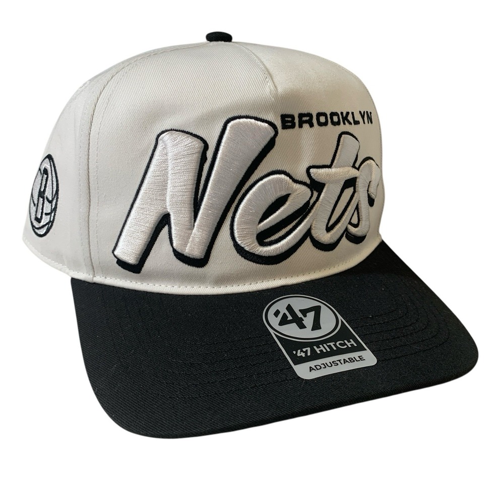 '47 Brand Brooklyn Nets Shadow Hitch White Black Grey Adjustable Snapback Hat